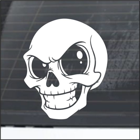 White skull design on a black background