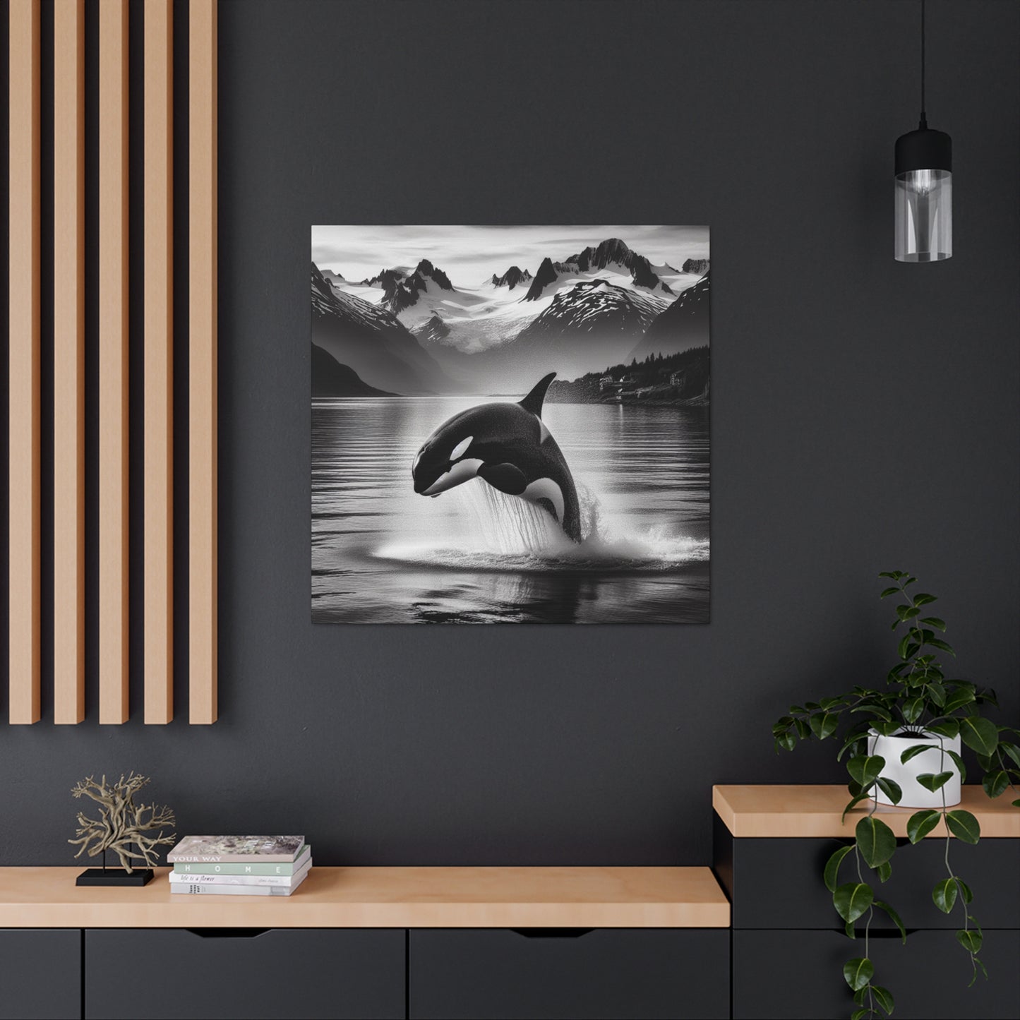 Majestic Orca Breaches in Stunning Fjord on Canvas - That Should Be on a T-Shirt