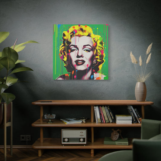 Colorful portrait of a famous actress on a wall in a living room.