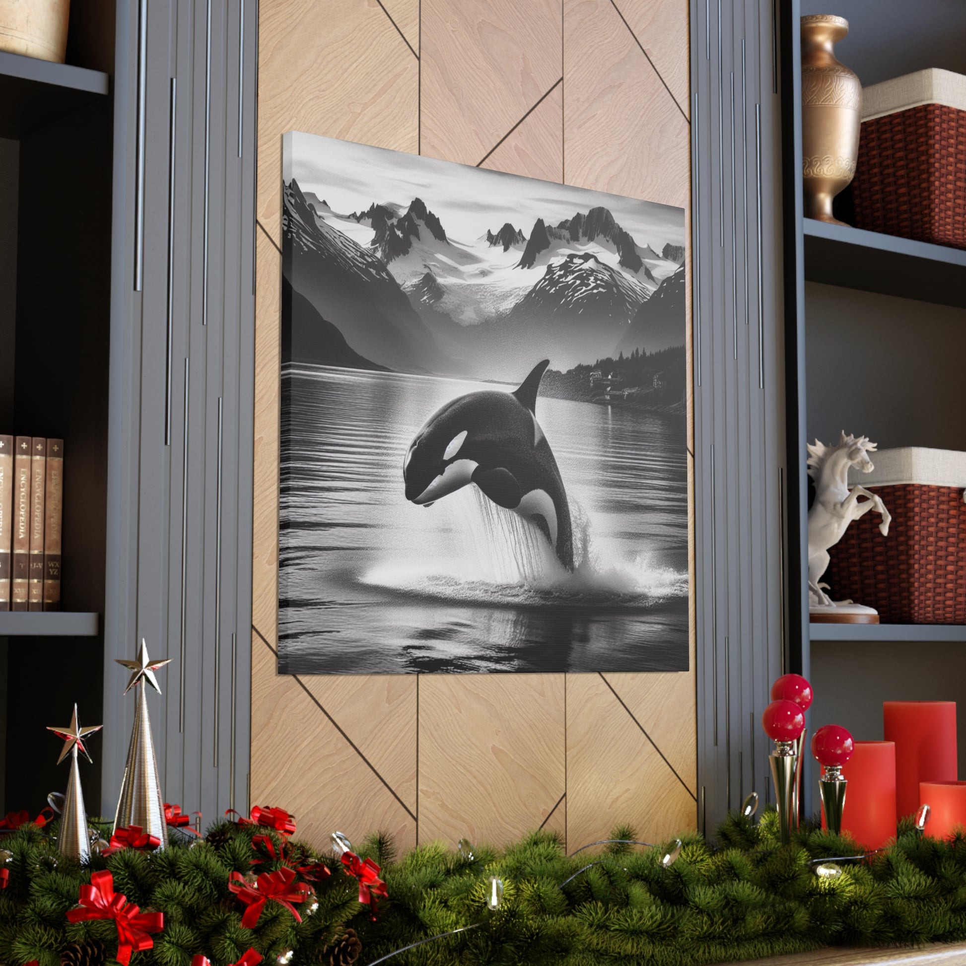 Orca Breaches in Stunning Fjord on Canvas