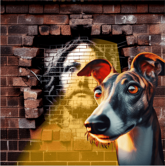 Greyhound and Jesus in Silent Reverie