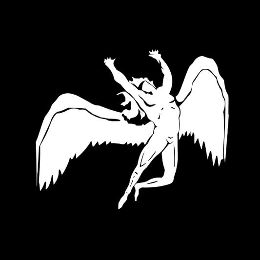 White silhouette of a winged creature on a black background