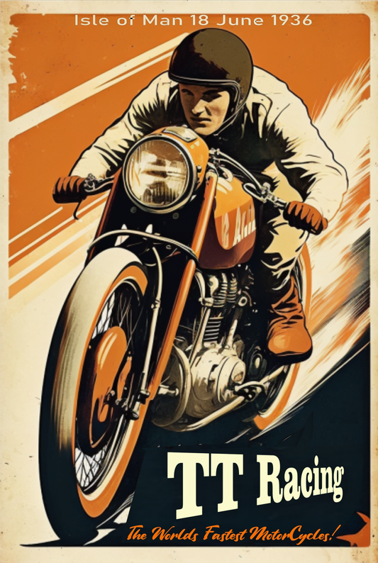 Roaring Thunder: Vintage Isle of Man TT Motorcycle Race Poster Digital