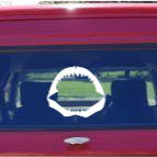 Close-up of a car with a Shark Jaws  logo on a red background