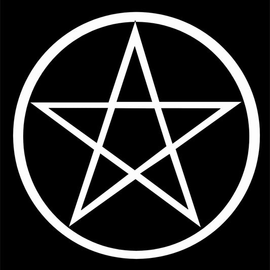 White pentagram symbol on a black background