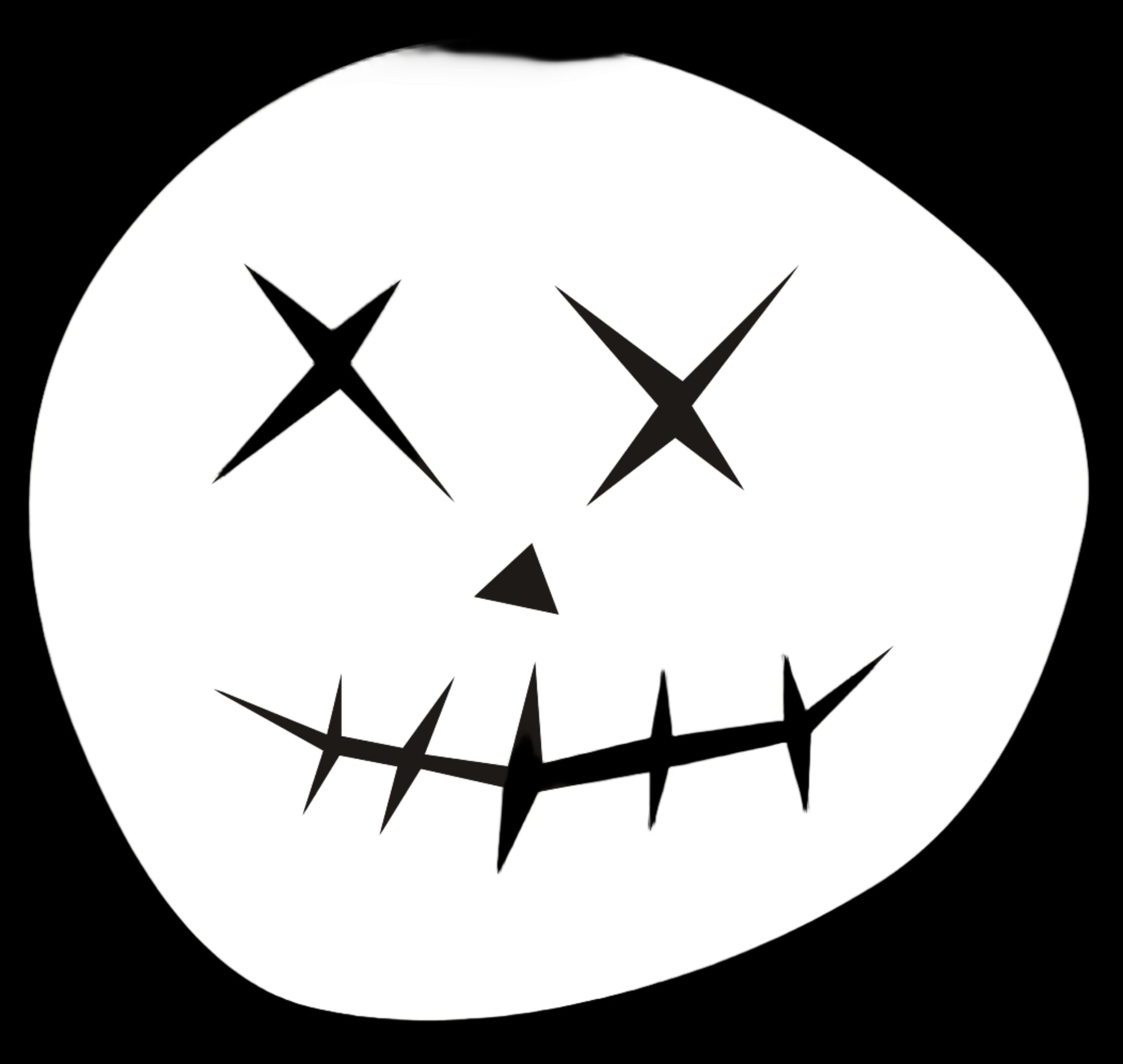 Black and white pumpkin face design on a black background