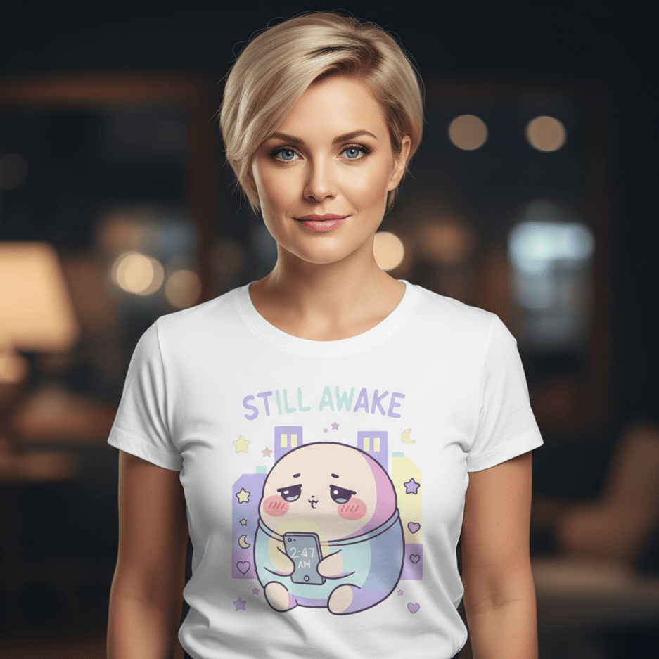 Still Awake Cute Kawaii Sleepy Character T-Shirt - That Should Be on a T-Shirt
