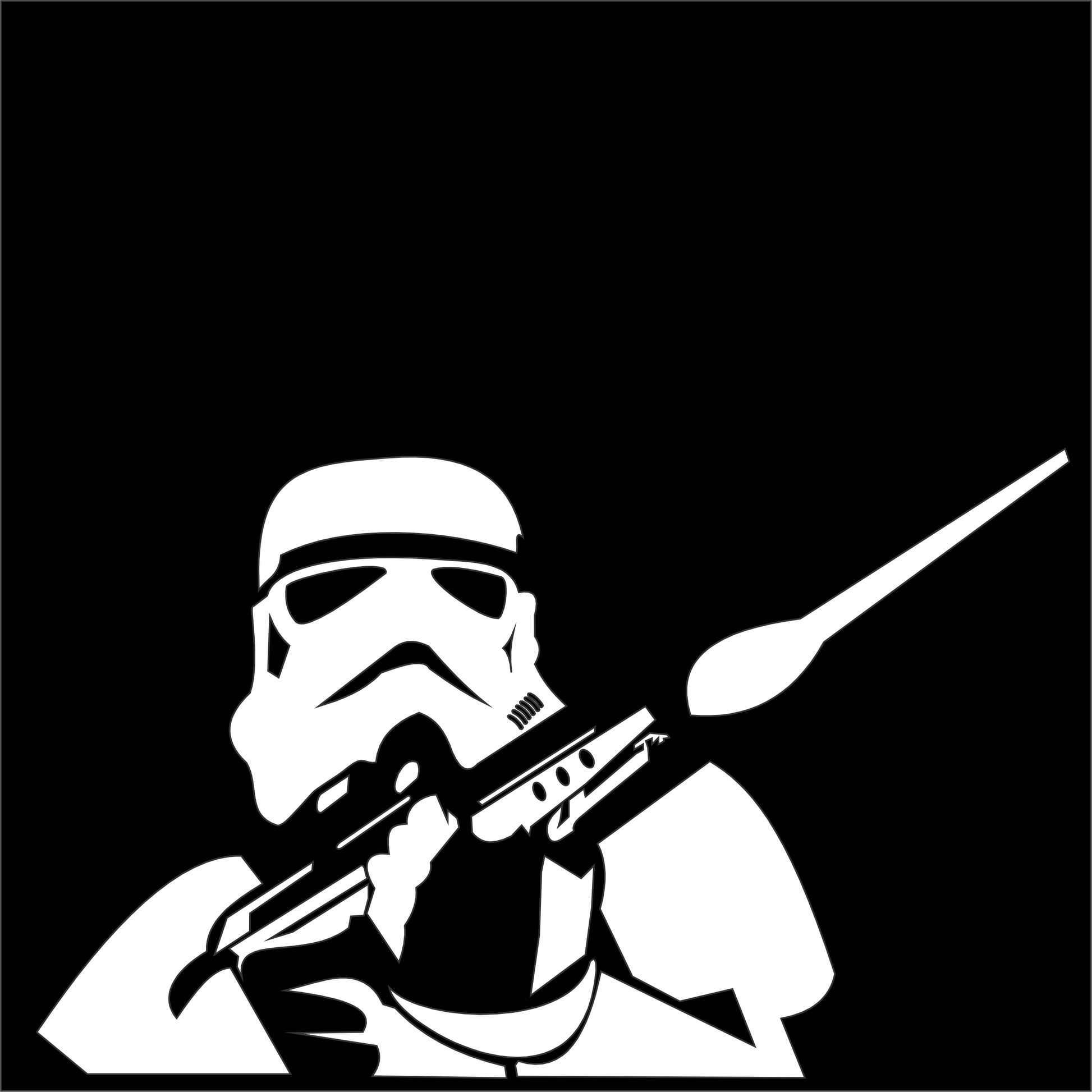 Stormtrooper holding a rifle on a black background