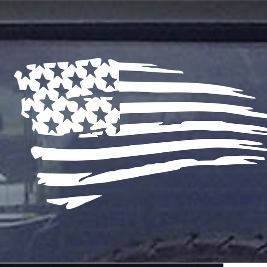 White American flag decal on a dark surface