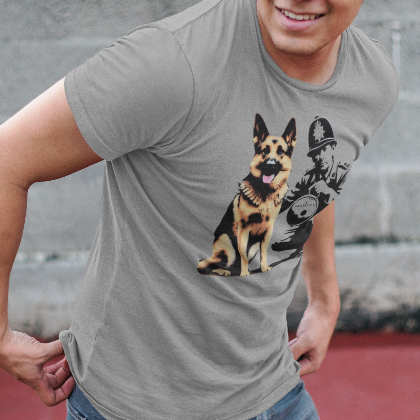 T-shirt with a graphic image of a German Shepherd dog