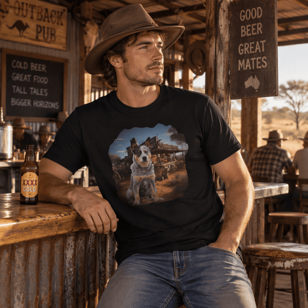 Australian Cattle Dog Blue Heeler Silhouette Graphic Print on Unisex Cotton Tee
