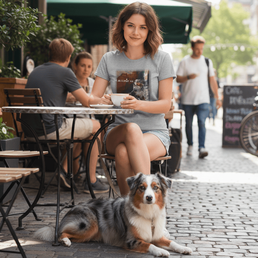 Australian Shepherd Vintage Illustrated Art Print on Unisex Dog Lover T-Shirt