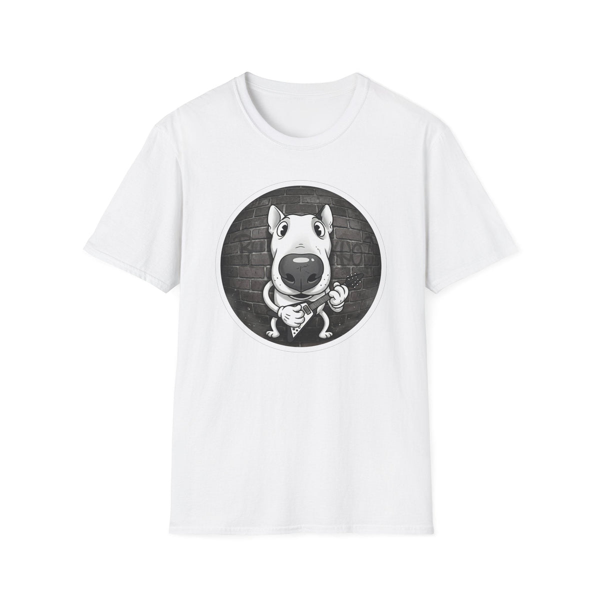 Cute Bull Terrier Face Graphic Print on white Cotton T-Shirt