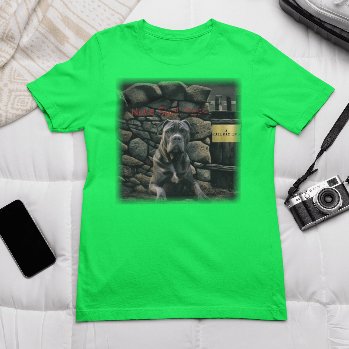 Cane Corso None Shall Pass Bold Guard Dog Graphic Print on green Unisex T-Shirt