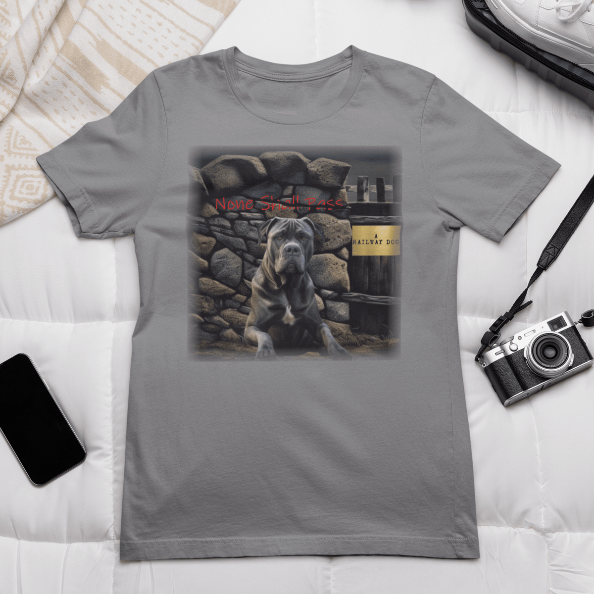 Cane Corso None Shall Pass Bold Guard Dog Graphic Print on grey Unisex T-Shirt