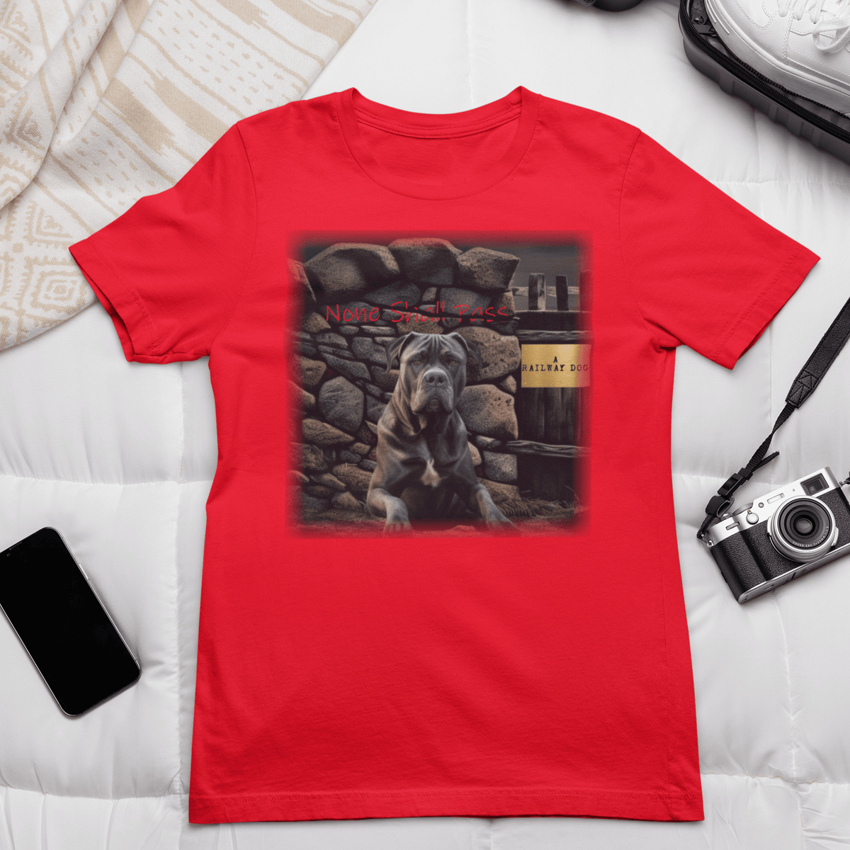 Cane Corso None Shall Pass Bold Guard Dog Graphic Print on red Unisex T-Shirt