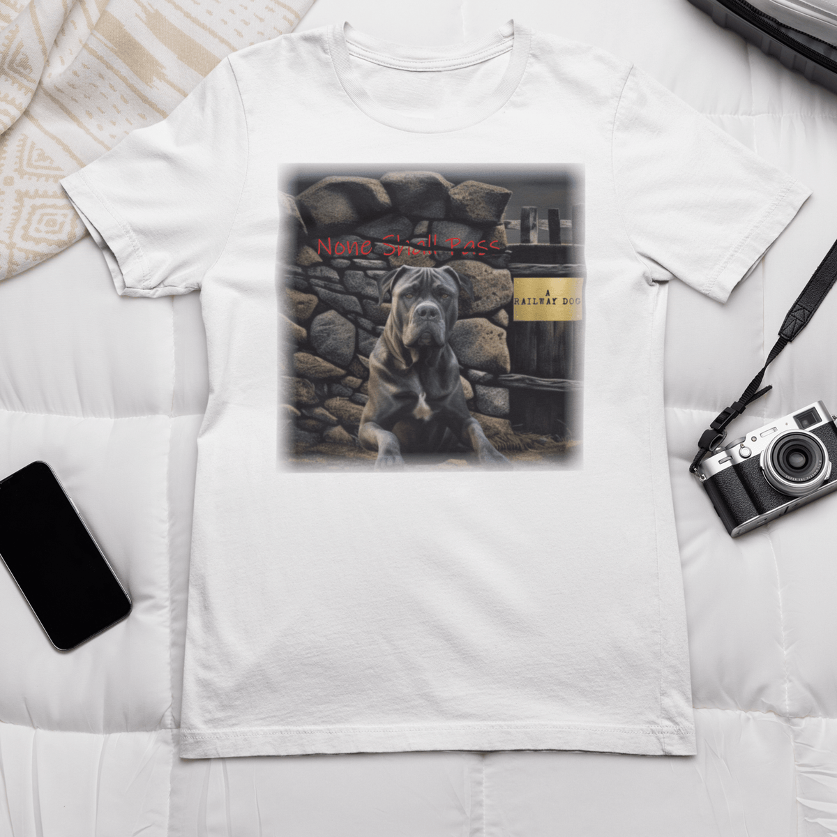 Cane Corso None Shall Pass Bold Guard Dog Graphic Print on white Unisex T-Shirt