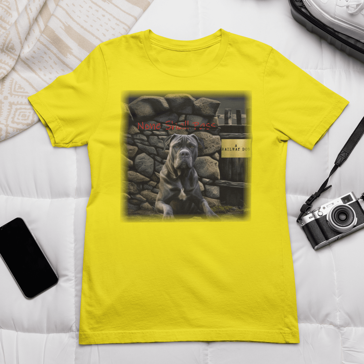 Cane Corso None Shall Pass Bold Guard Dog Graphic Print on yellow Unisex T-Shirt