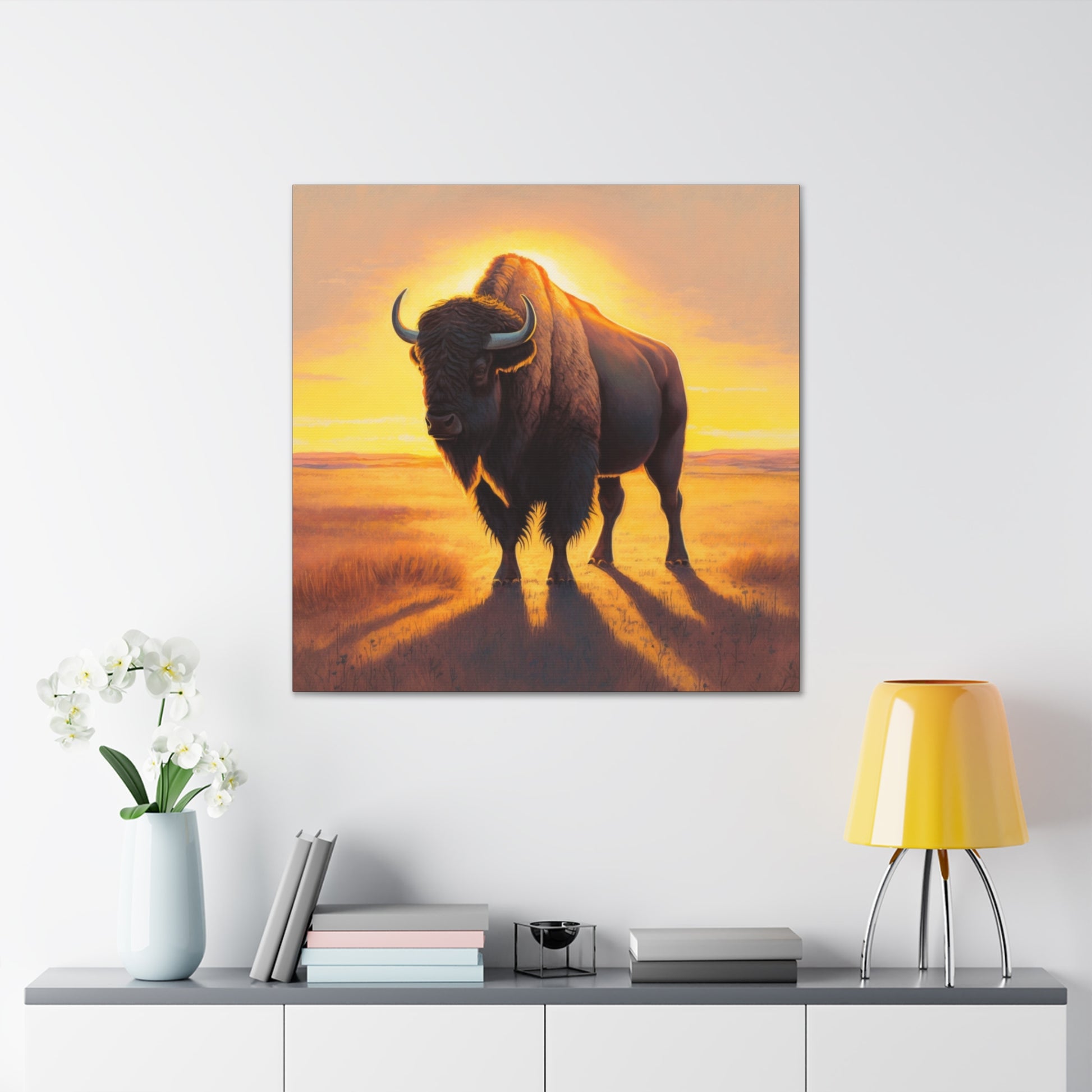 Power and Grace: A Striking Portrait of the American Bison on Canvas - That Should Be on a T-Shirt