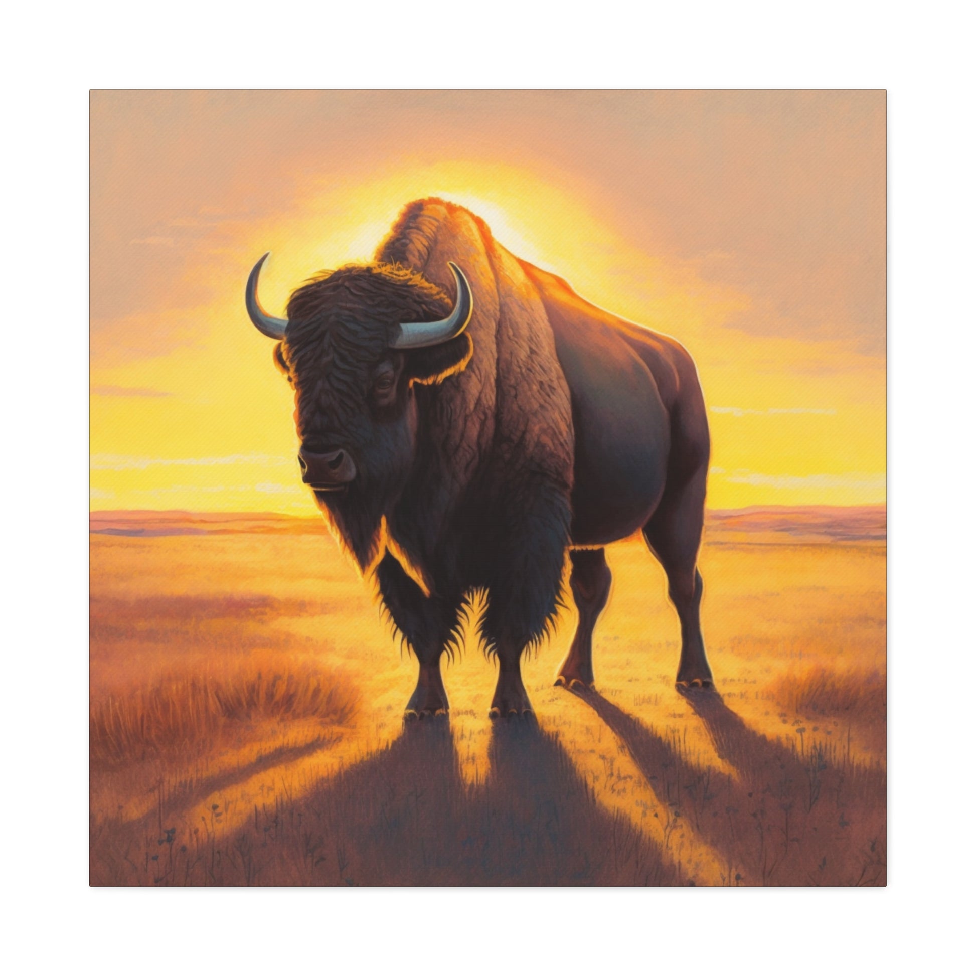 Power and Grace: A Striking Portrait of the American Bison on Canvas - That Should Be on a T-Shirt