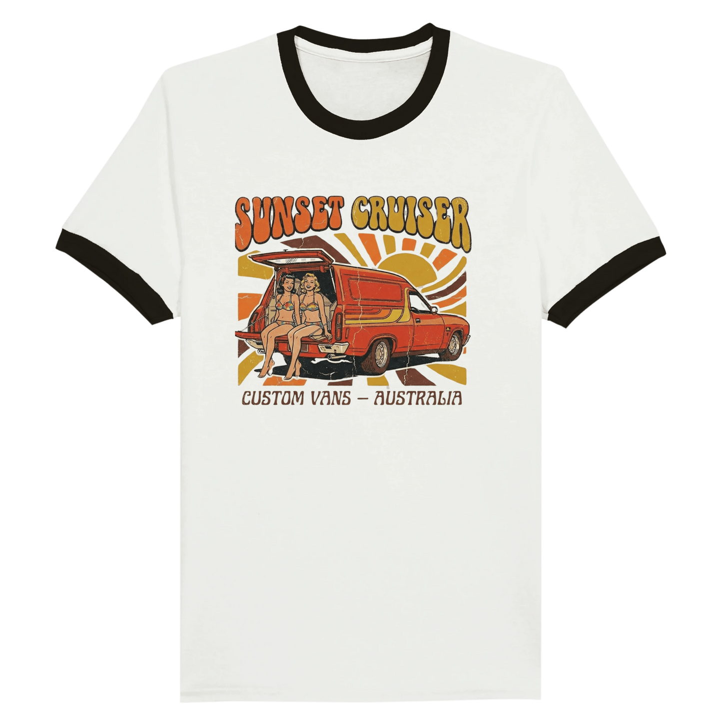 Sunset Cruiser Retro Ringer T-Shirt | Vintage Australian Surf Van Tee