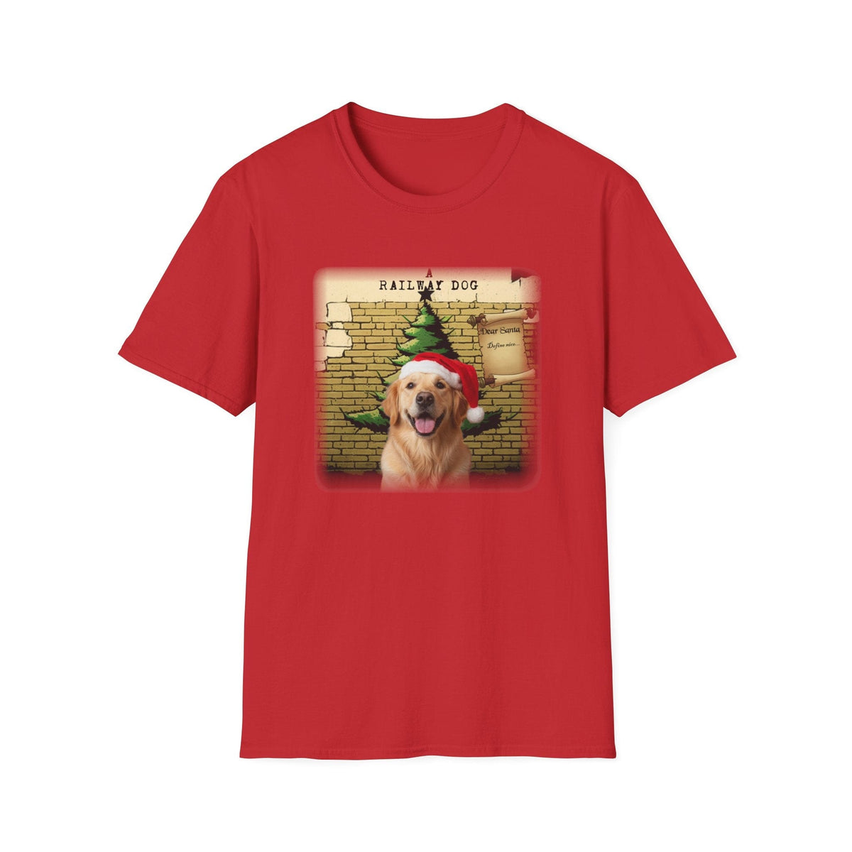 Railway Dog Christmas T-Shirt | Festive Golden Retriever Santa Hat Tee - That Should Be on a T-Shirt