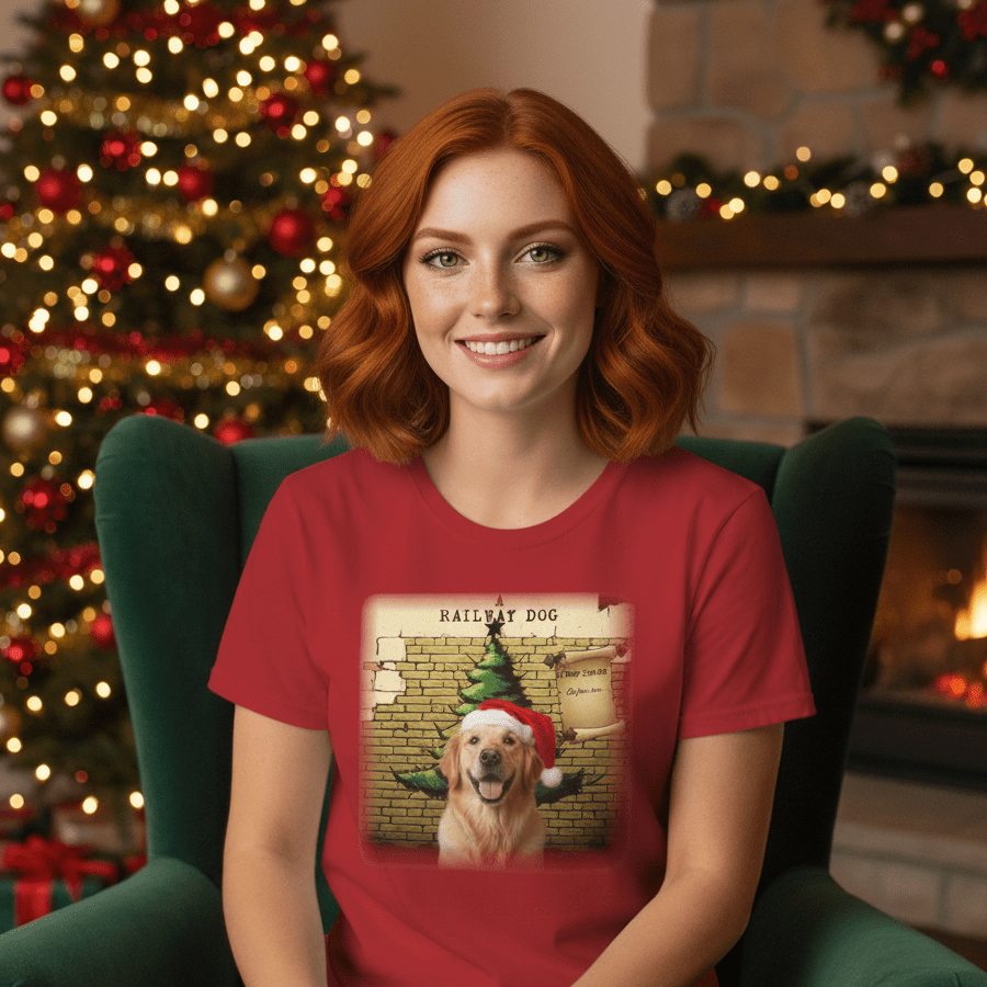 Christmas Golden Retriever Wearing Santa Hat Festive Holiday Dog Lover T-Shirt