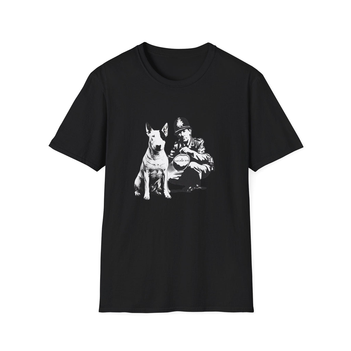 Bull Terrier graphic  black T-shirt featuring vintage dog and loyalty-themed illustration.