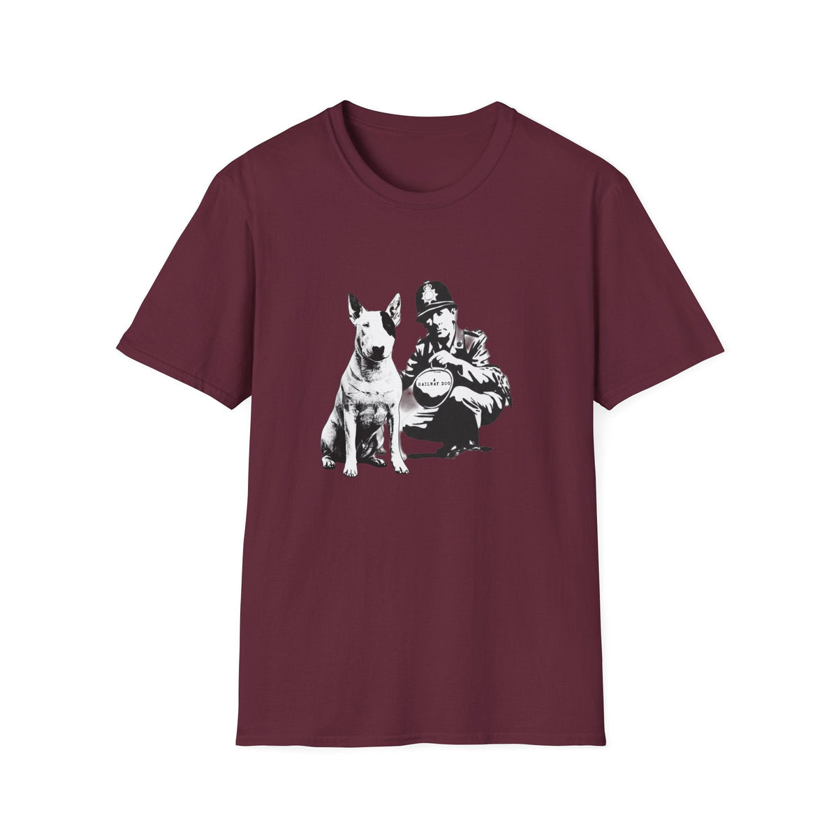 red unisex dog lover T-shirt with vintage bull terrier graphic 
