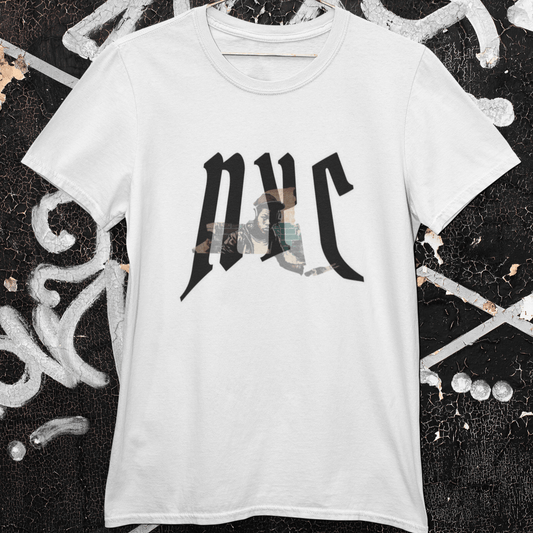 T-shirt featuring a design related to NYC hip hop culture.