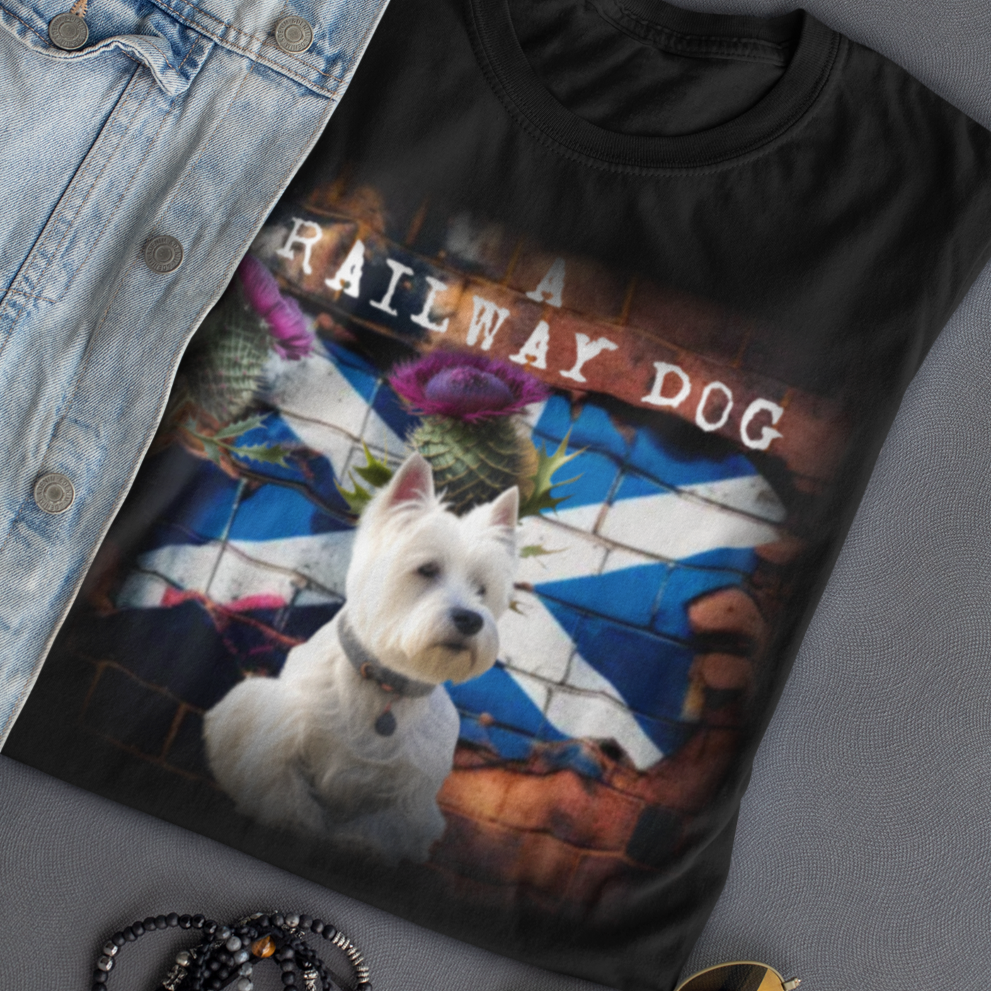 T-shirt featuring a West Highland White Terrier dog, Scottish pride