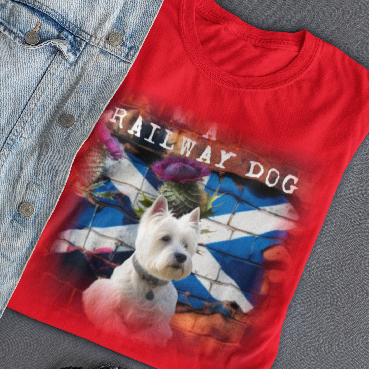 T-shirt featuring a West Highland White Terrier dog, Scottish pride