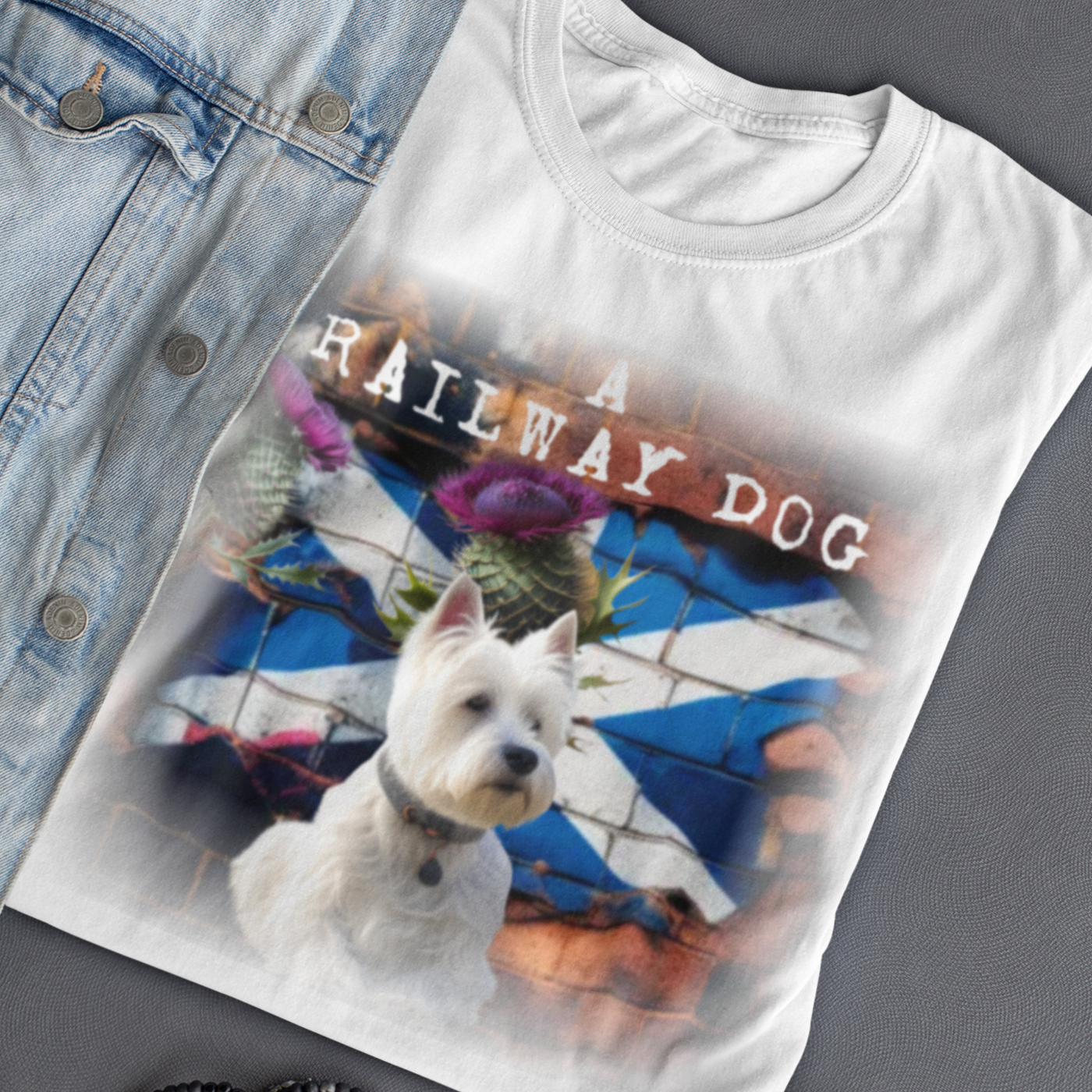 T-shirt featuring a West Highland White Terrier dog, Scottish pride