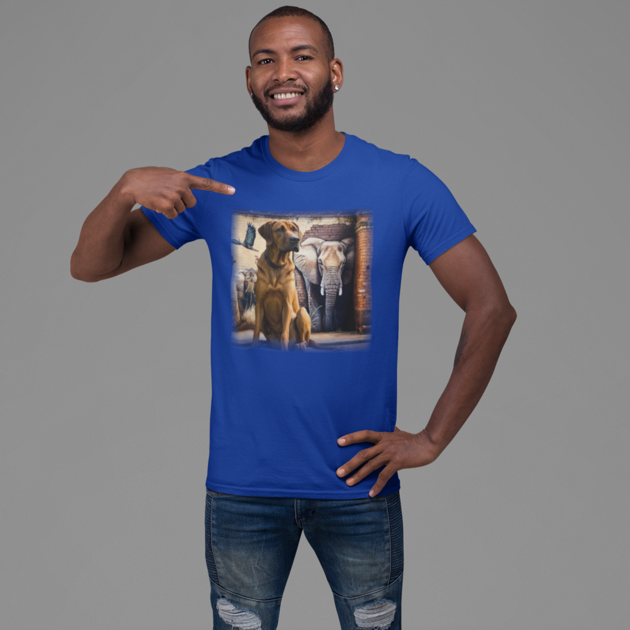 mage of a powerful Rhodesian Ridgeback on a t-shirt.  pen_spark