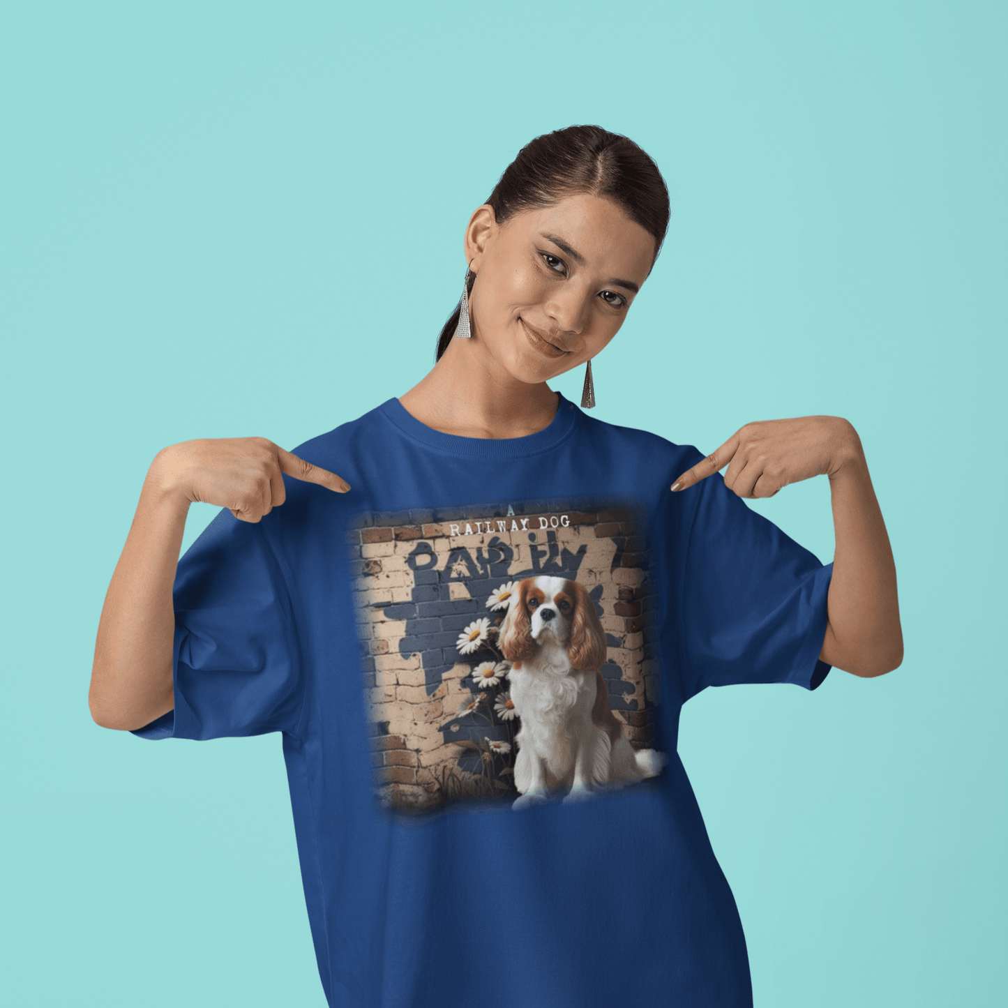 T-shirt with a graphic image of a Cavalier King Charles Spaniel dog