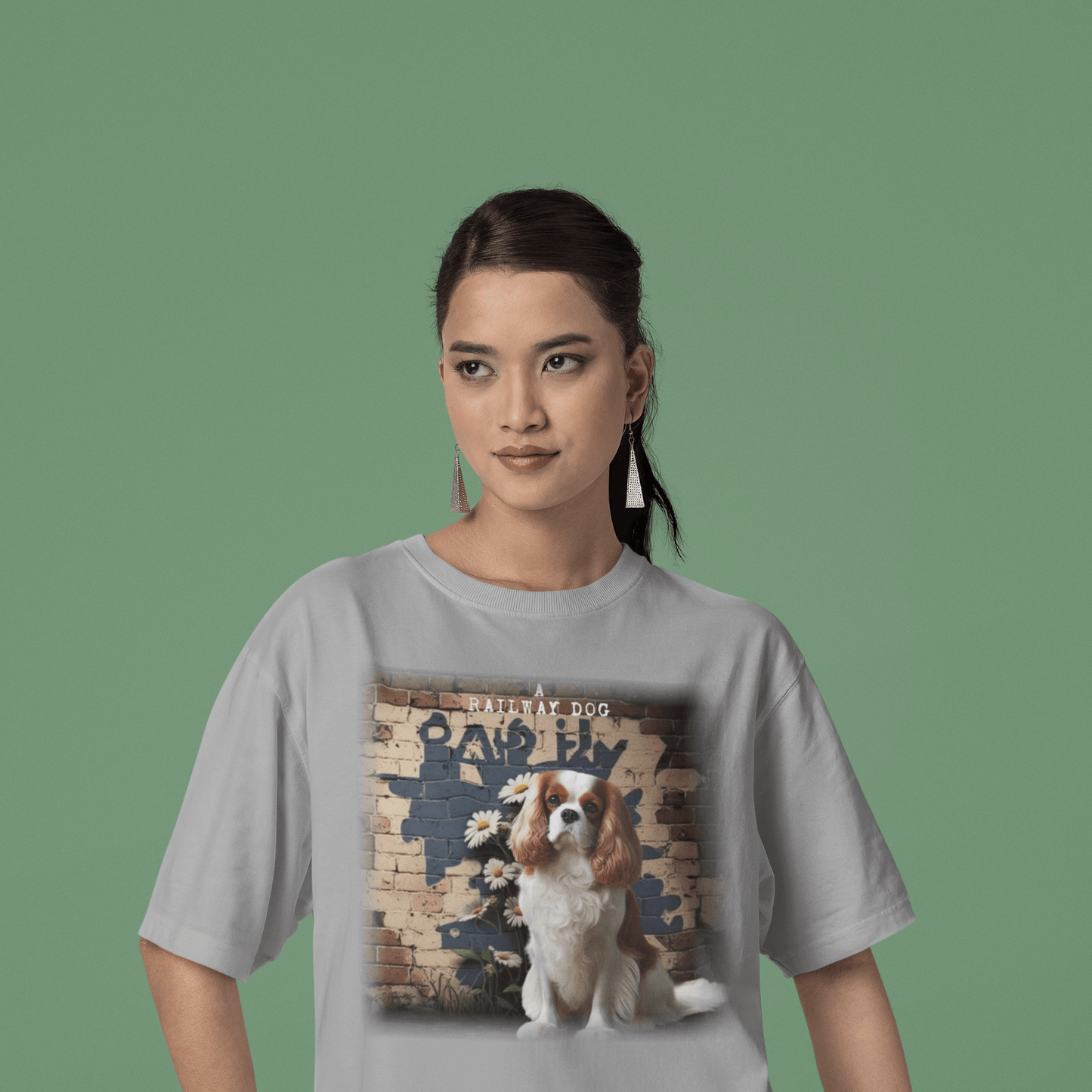 T-shirt with a graphic image of a Cavalier King Charles Spaniel dog