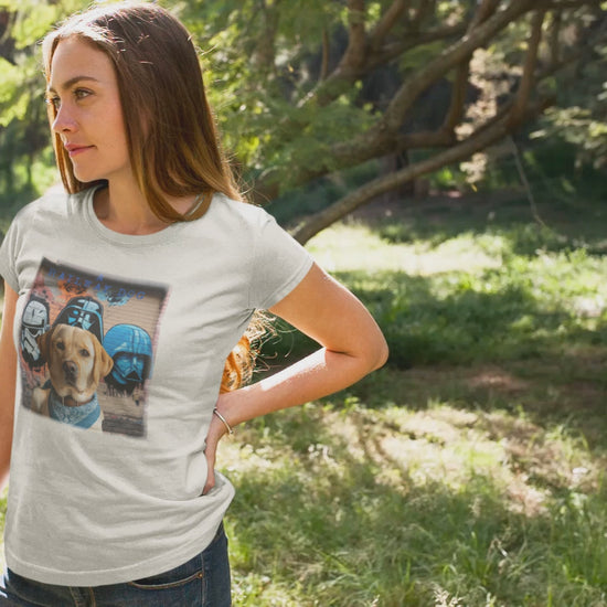 T-shirt featuring a Labrador Retriever dog and a Star Wars theme