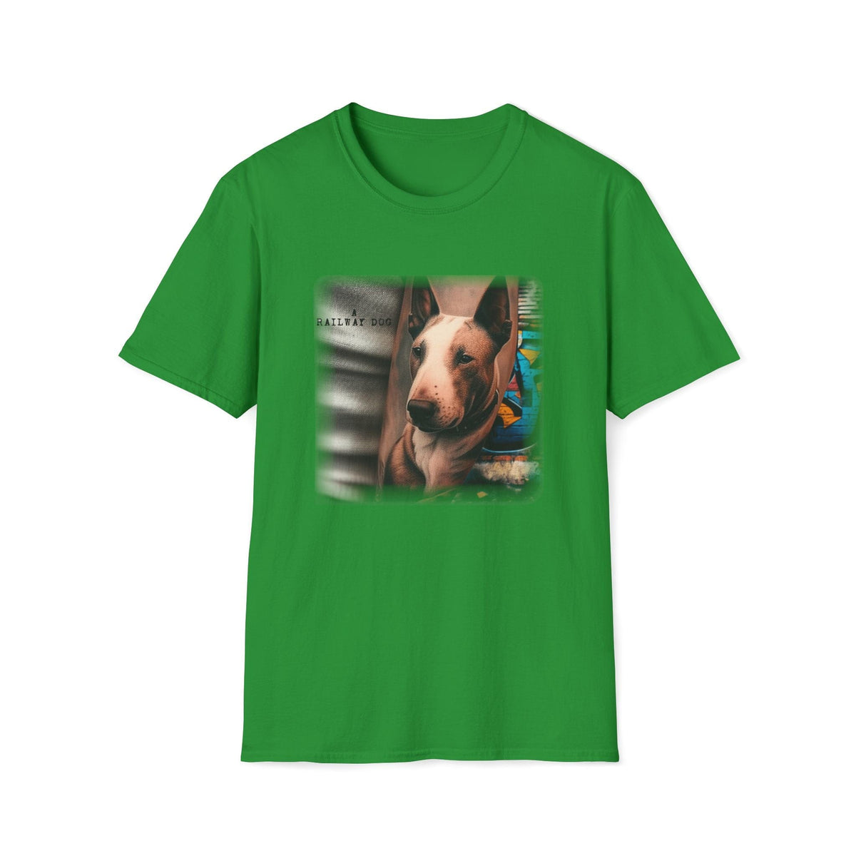 Railway Dog Graphic T-Shirt | Vintage Bull Terrier Art Tee | Urban Streetwear - That Should Be on a T-Shirt