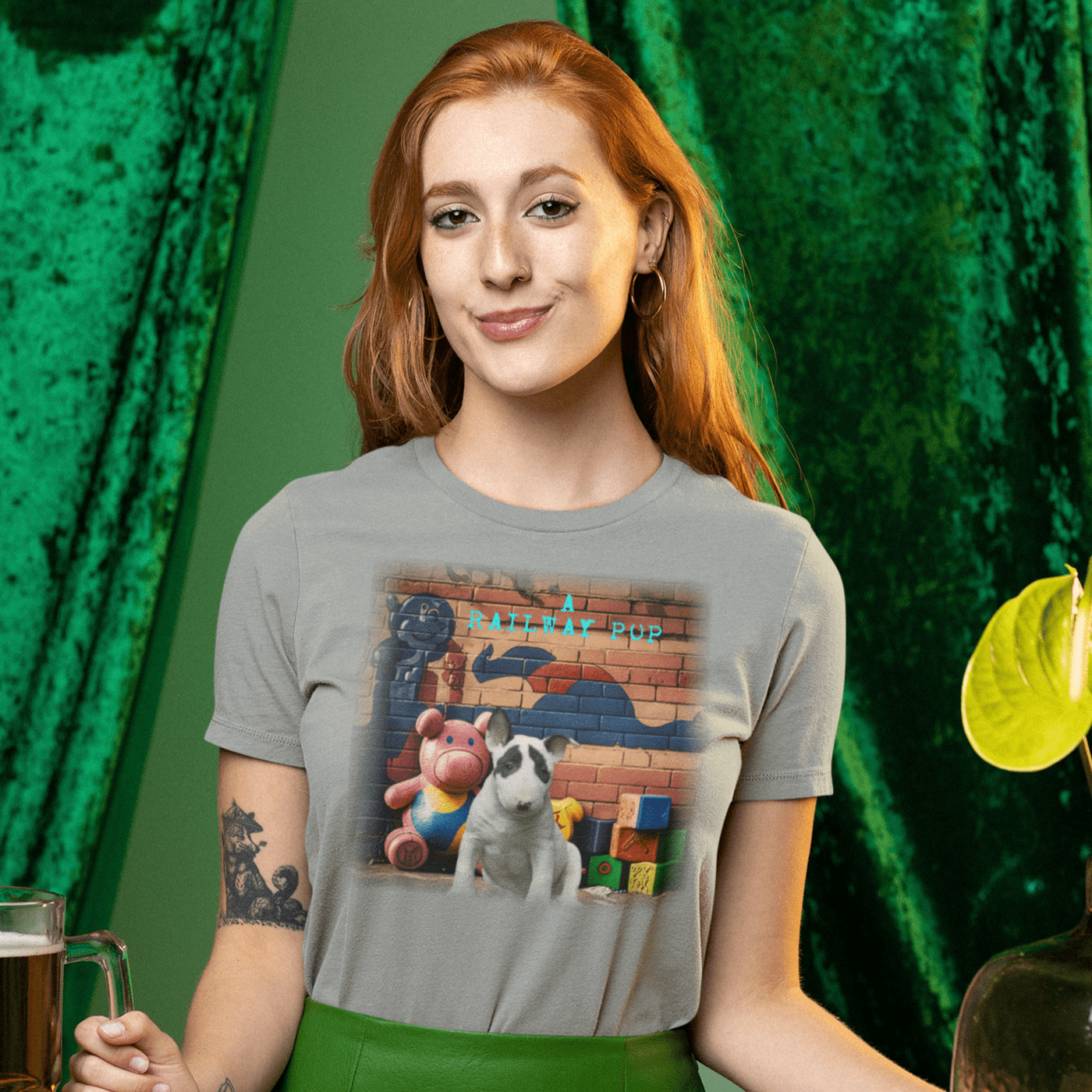 Image of an adorable Bull Terrier puppy on a t-shirt.