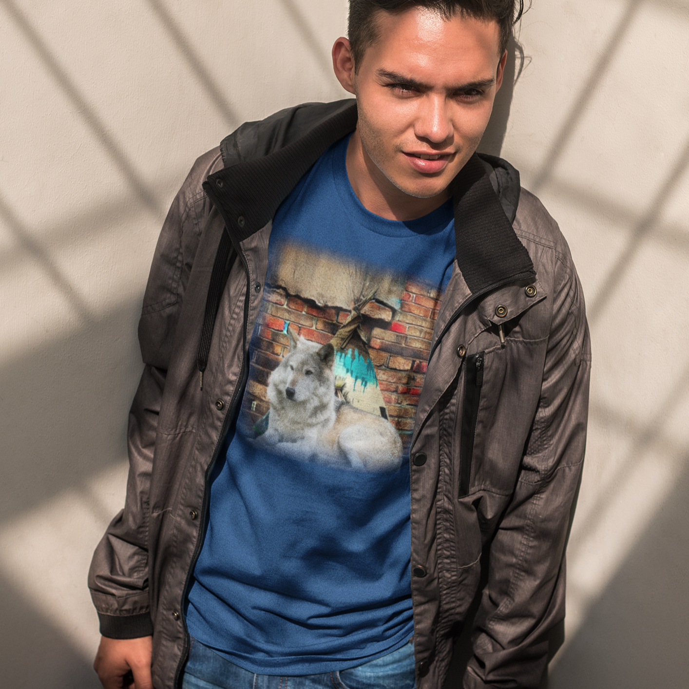 T-shirt featuring a graphic design of wolves and a message about wisdom, inspired by the wild.