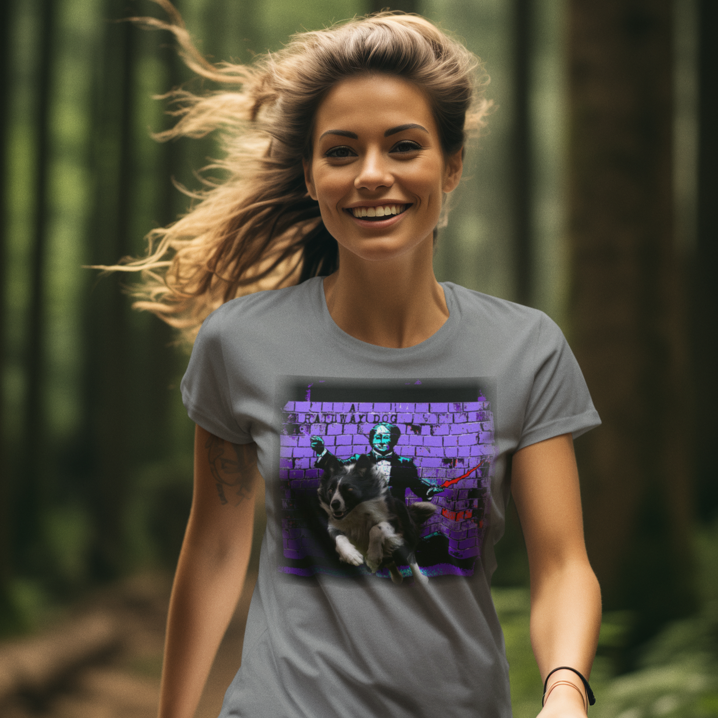 A Border Collie dog, known for its intelligence and herding ability, featured on a t-shirt.