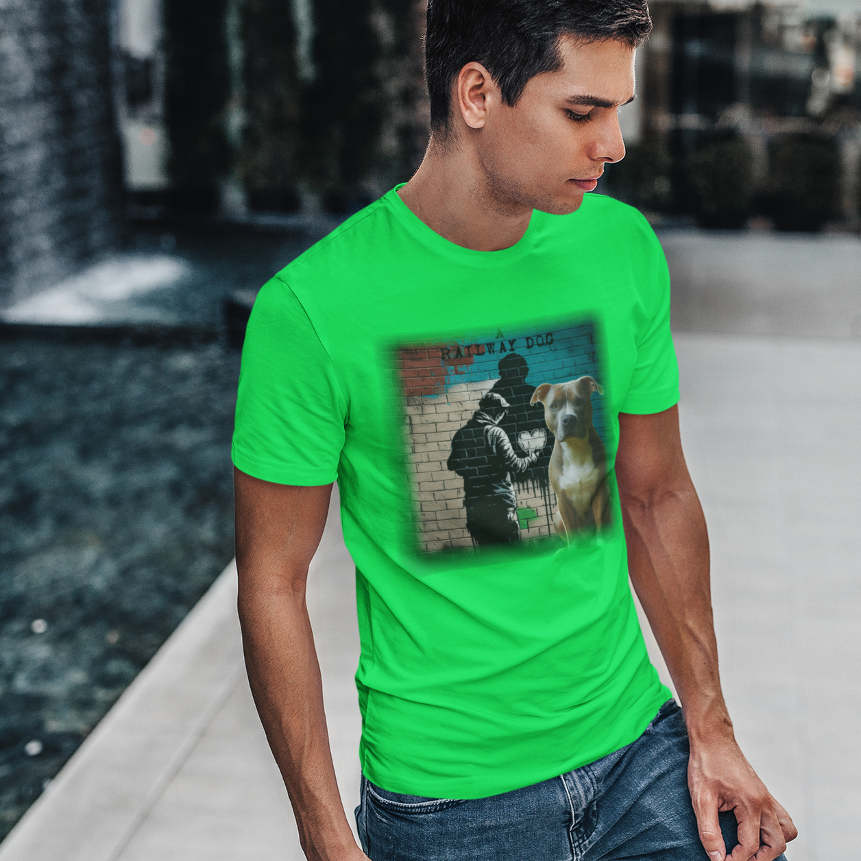 A Pitbull Terrier dog, a breed known for its loyalty and strength, featured on a t-shirt.